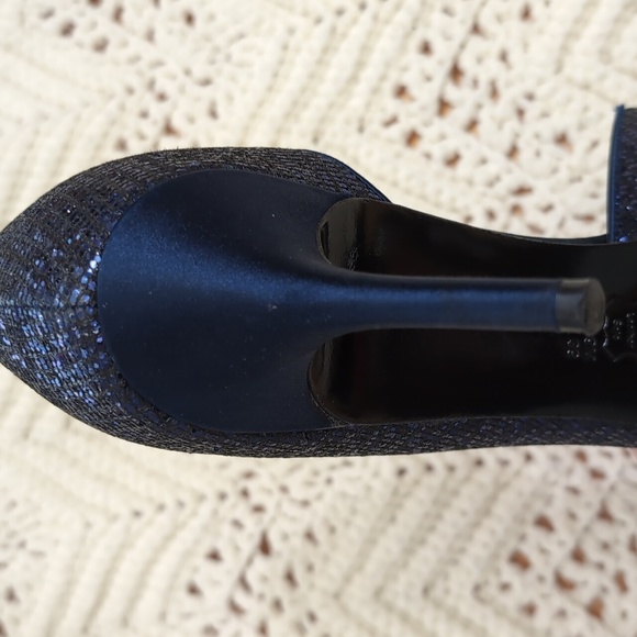 Nina Women's Sparkling Navy Peep Toe Heels - Picture 8 of 11